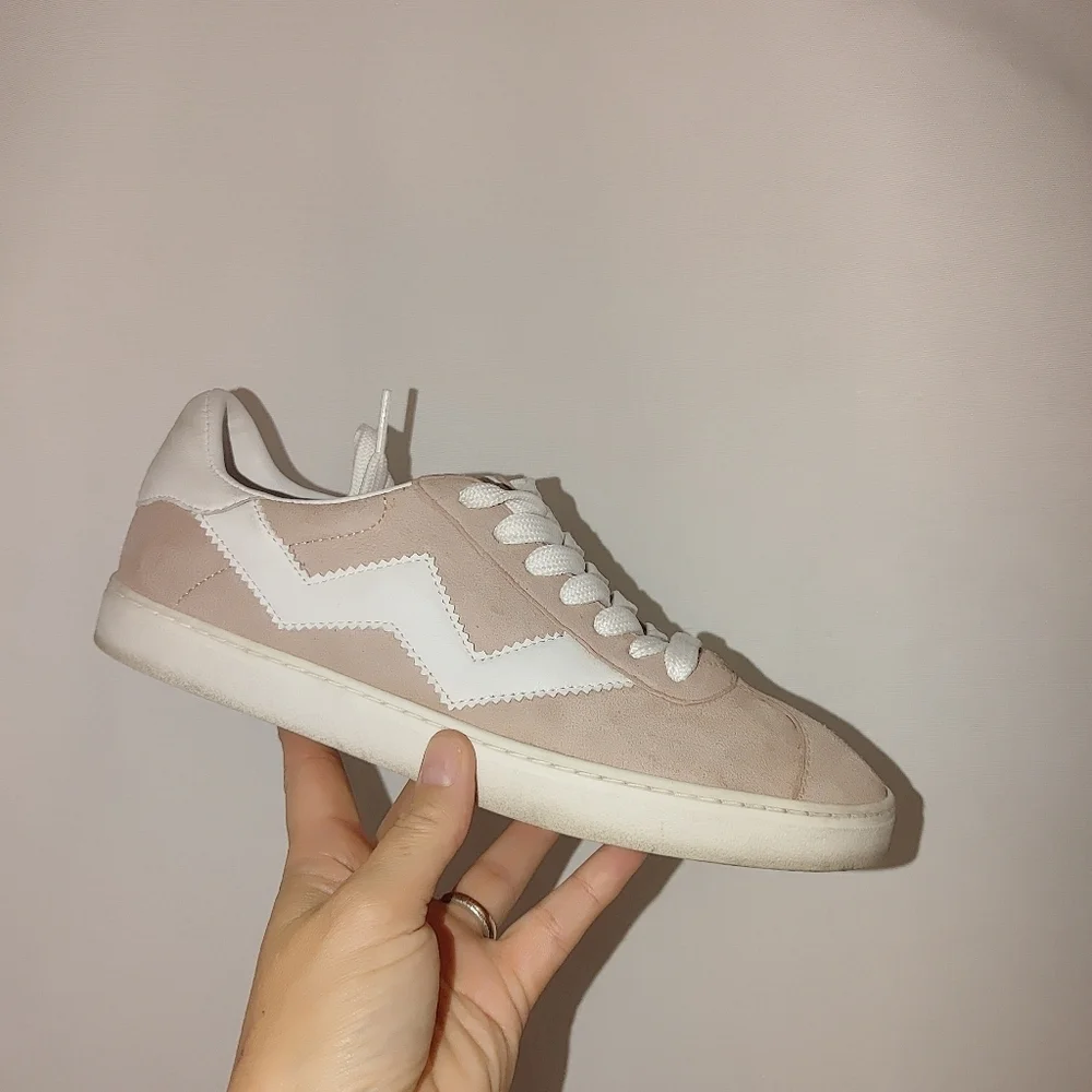 Stuart Weitzman Daryl Leather Sneaker Low Suede Blush Pink White Platform 36.5 6
